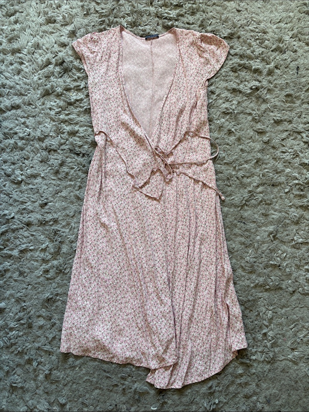Brandy Melville Pale Pink Floral Wrap Midi Dress